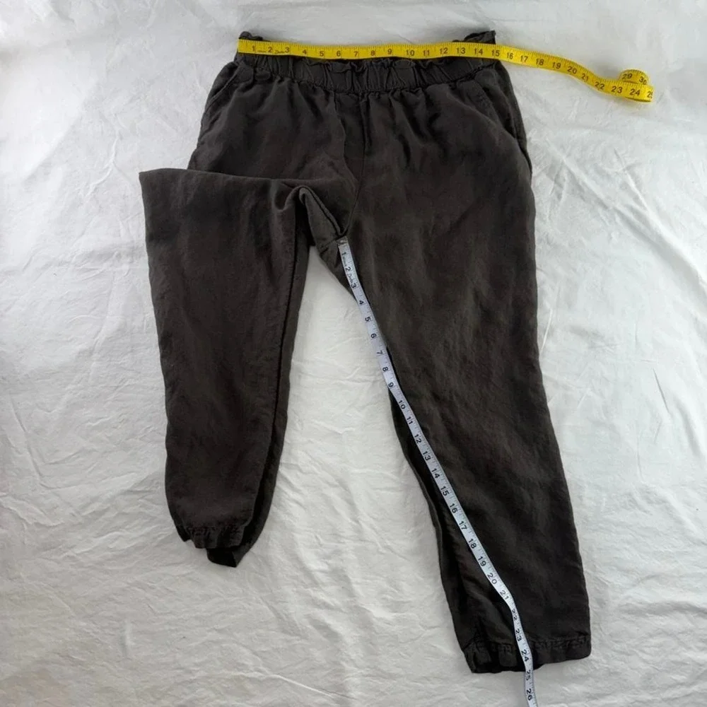 Chocolate Brown Linen Blend Pull On Pants Womens Sz 12 Boho Minimalist Coastal
